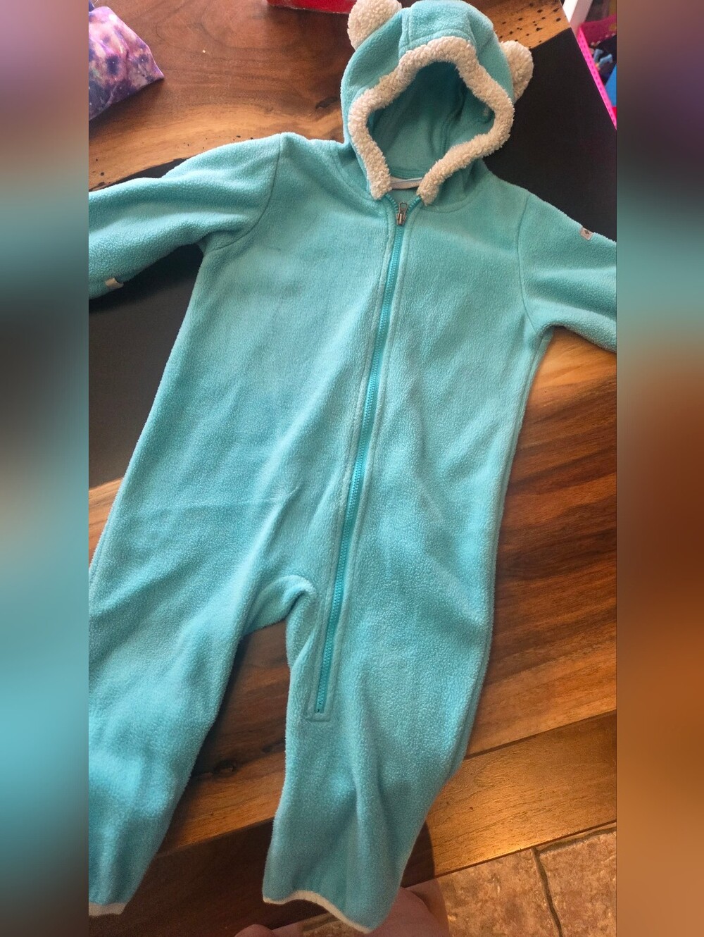 Cozy Turquoise Fleece Kids One-Piece with Hood